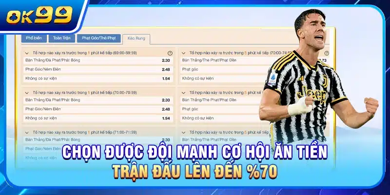 Chọn được đội mạnh cơ hội ăn tiền trận đấu lên đến 70%
